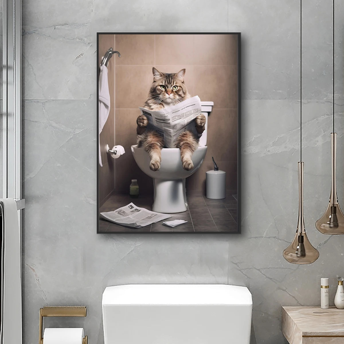 Funny Cat Canvas Wall Art for Bathroom Décor