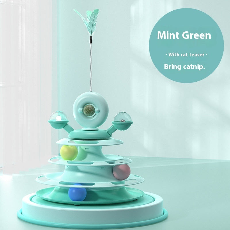 4-Level Cat Toy Tower with Interactive Rolling Balls