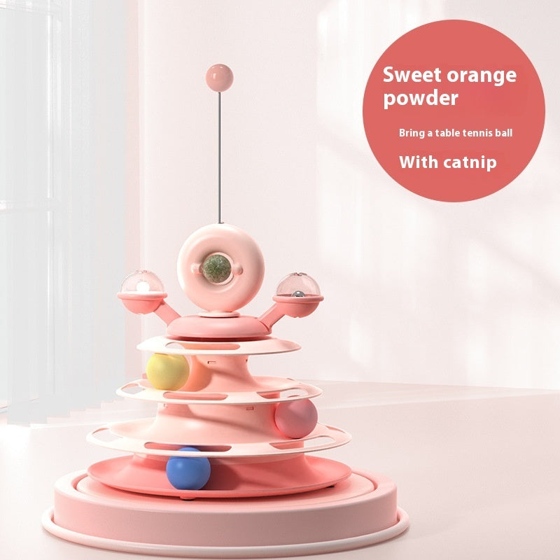4-Level Cat Toy Tower with Interactive Rolling Balls