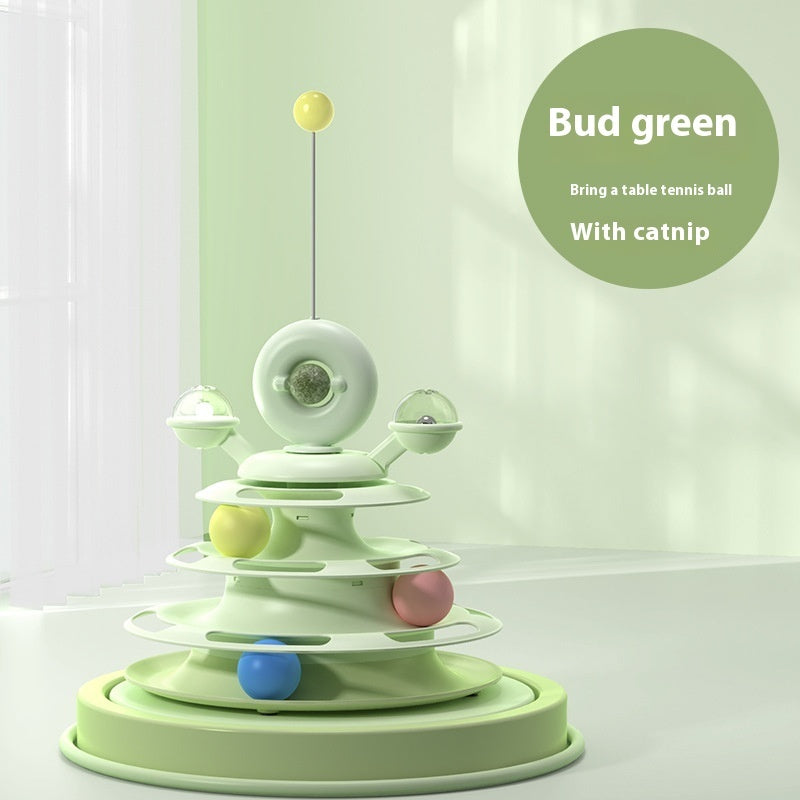 4-Level Cat Toy Tower with Interactive Rolling Balls